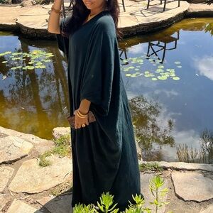 Elegant Dark Green linen kaftan